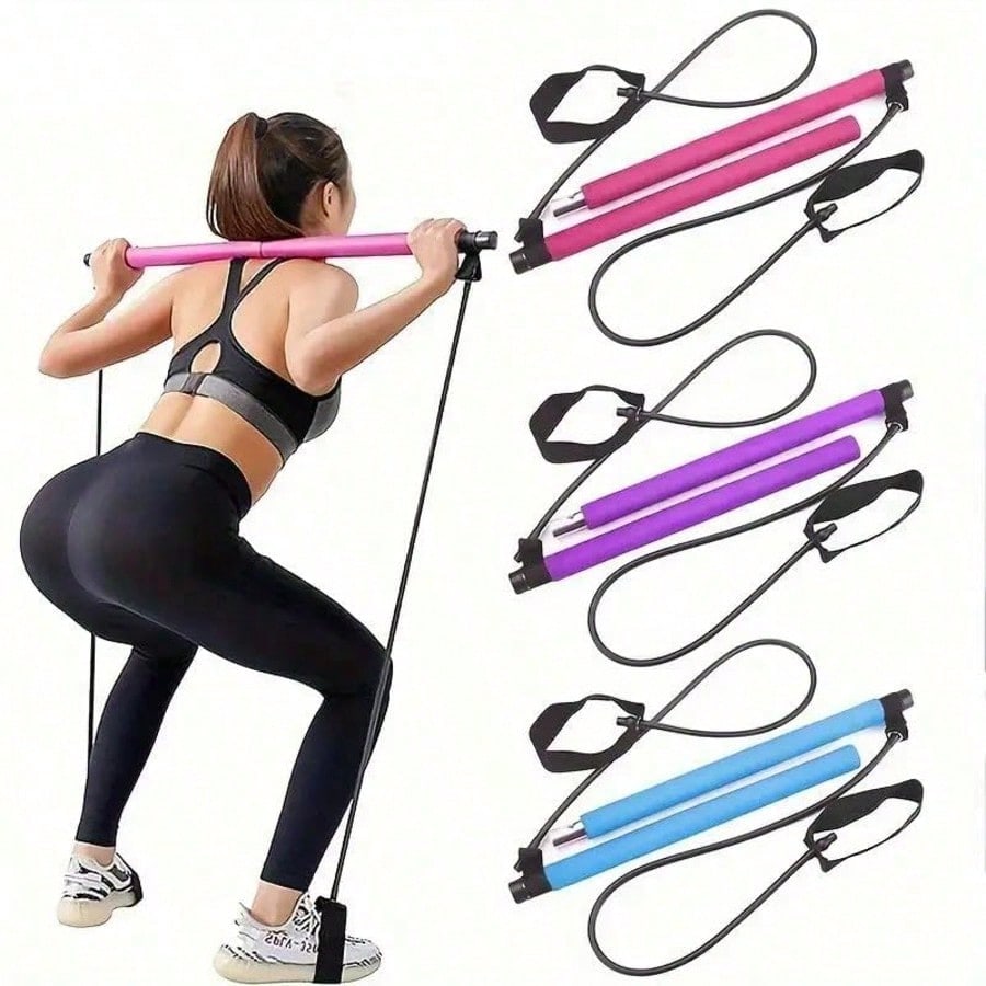 Pilates Bar Kit With Resistance Bands - レジスタンスバンド付きのピラティスバー・キット。持ち運び可能なピラティス用バー、フットループ、ヨガ用ストレッチ器具、体幹トレーニング用バー。自宅でのジムトレーニングに最適。女性・男性向け。